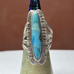 Sterling Silver Southwestern Olongated Turquoise Ring Adjustable